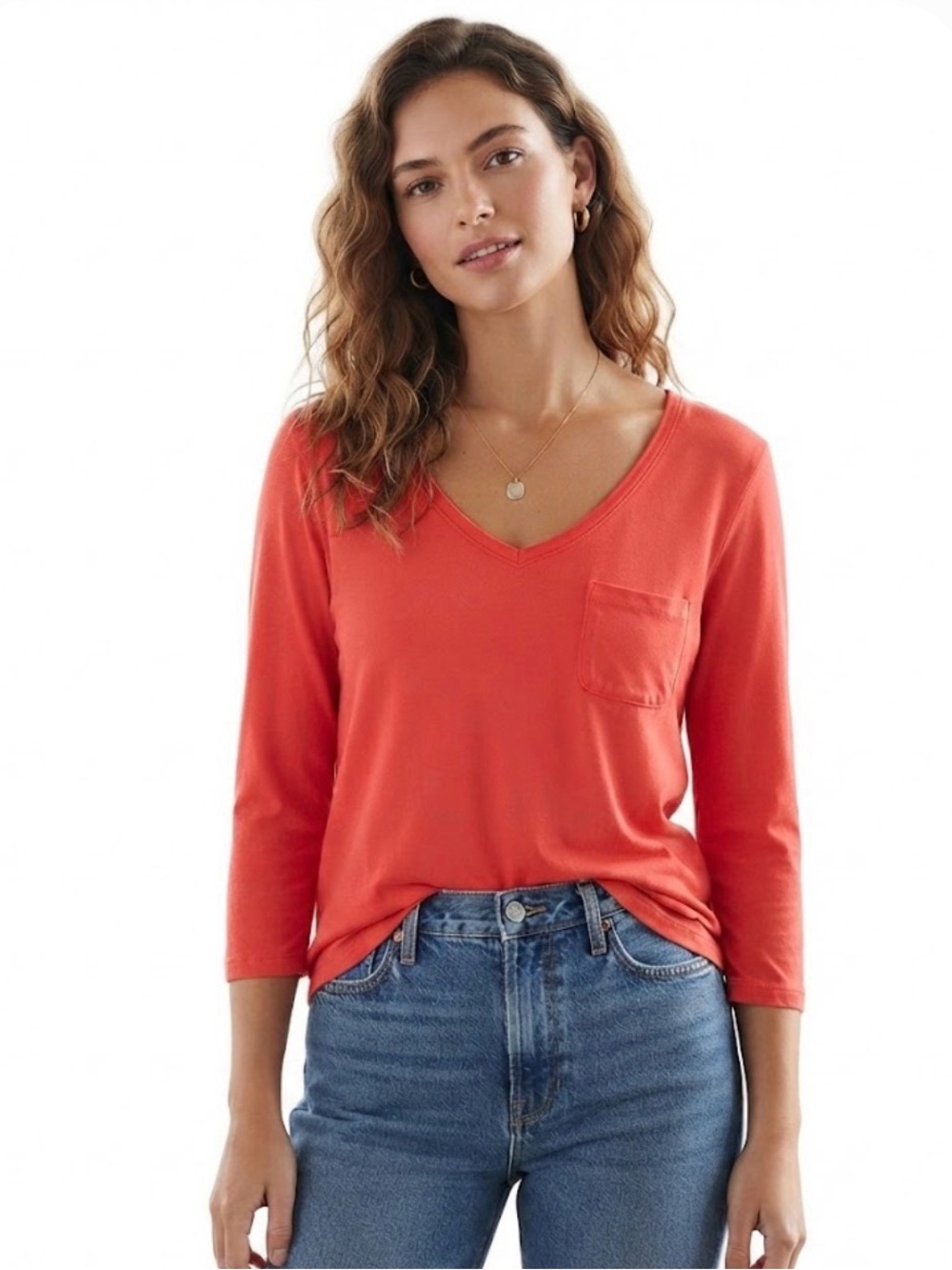 American Eagle V-Neck 3/4 Sleeve Pocket Tee